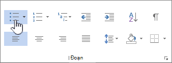 Bấm Dấu đầu dòng hoặc Số để chuyển đổi giữa hai tùy chọn