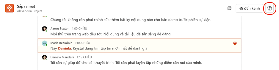 Truy cập Copilot từ chế độ xem nhập vai của kênh