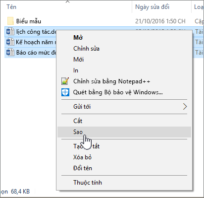 Bấm chuột phải, chọn sao chép