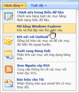 Tùy chọn menu Mở Windows Explorer bên dưới Hành động