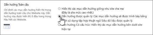 Thiết đặt dẫn hướng toàn cầu với dẫn hướng được quản lý được chọn