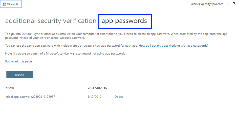 Trang mật khẩu ứng dụng, với tab Mật khẩu ứng dụng được tô sáng