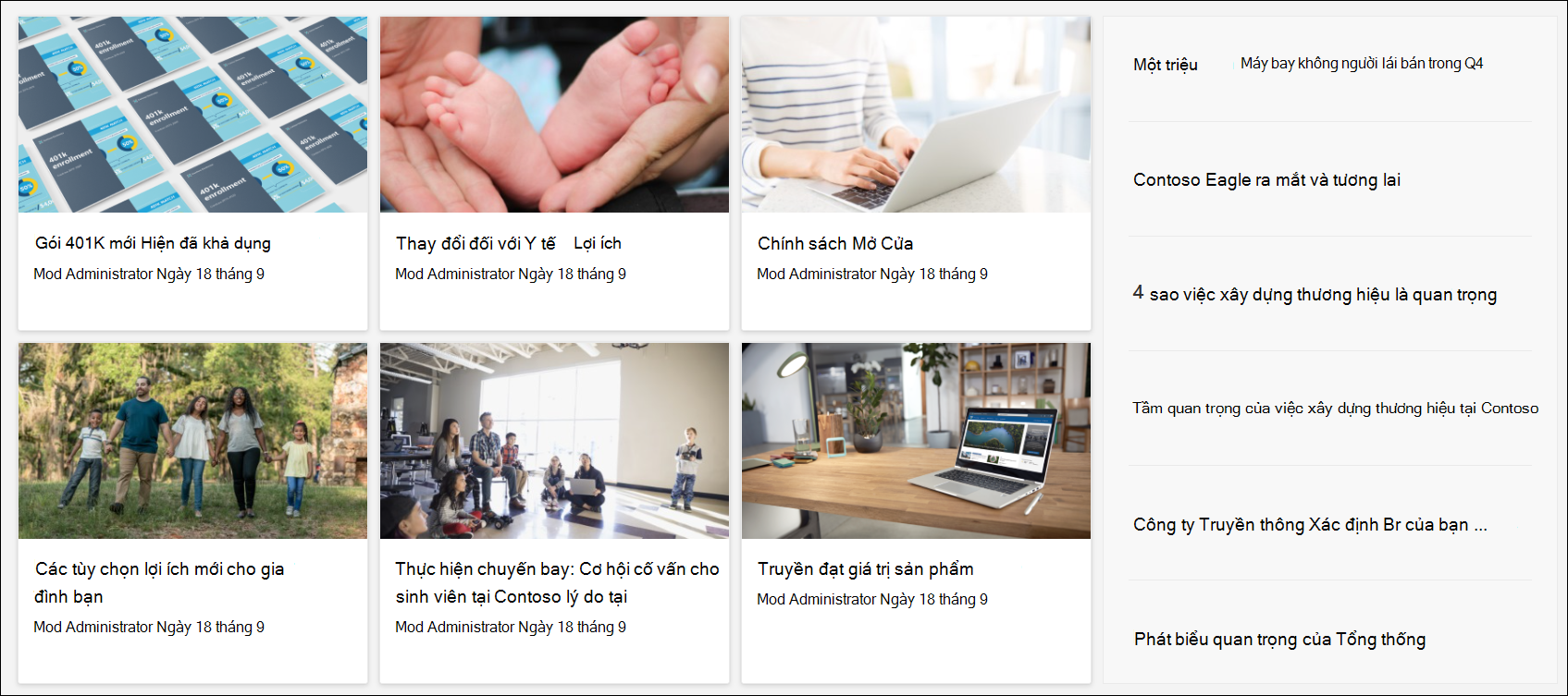 phần web tin tức của trang web hub site