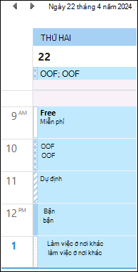 OOF màu Lịch Outlook sau khi cập nhật