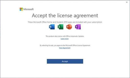 Thỏa thuận cấp phép người dùng cuối của Microsoft Office 2019.