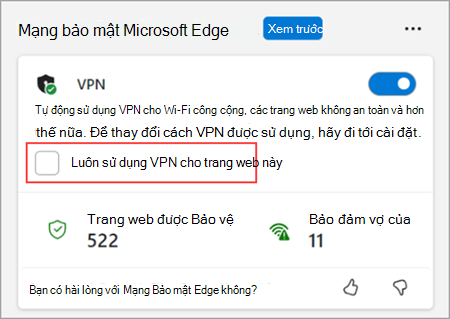 Chọn Luôn sử dụng VPN cho trang web này trong menu Trình duyệt cần thiết.