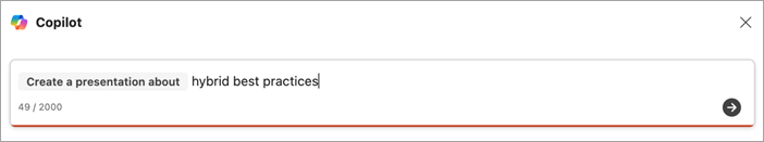 Ảnh chụp màn hình thông tin nhập lời nhắc để tạo bản trình bày với Copilot.
