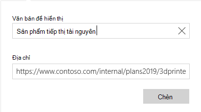 Hộp thoại văn bản siêu kết nối trong Thư Windows 10 kết nối