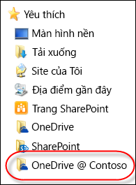 Đã đồng bộ thư mục OneDrive for Business trong Mục yêu thích của File Explorer