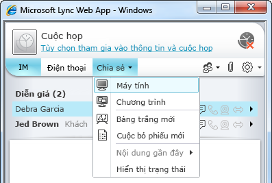 Menu Chia sẻ của Lync Web App