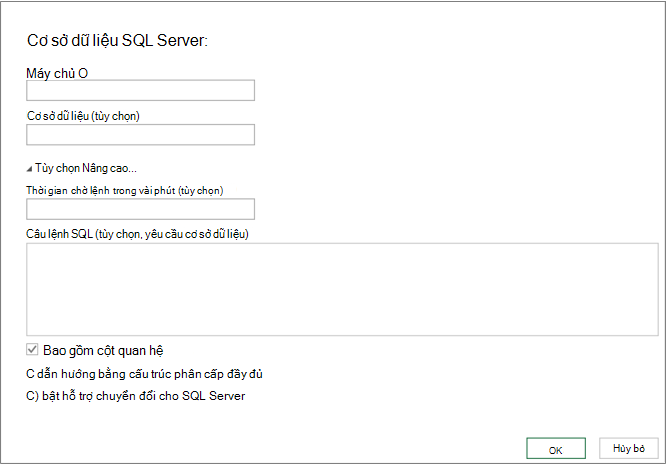 Hộp thoại SQL Server liệu Cơ sở dữ liệu