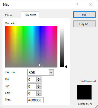 Bộ chọn Màu Tùy chỉnh trong Excel trên Máy tính để bàn