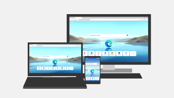 Hình ảnh màn hình máy tính, máy tính xách tay và điện thoại di động với màn hình khởi động Microsoft Edge