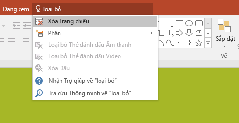 Cho thấy một truy vấn đang được nhập vào trường cho tôi biết trên ribbon trong PowerPoint