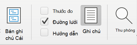 Ảnh chụp màn hình hộp kiểm Đường lưới bên dưới tab Dạng xem trong Microsoft PowerPoint.