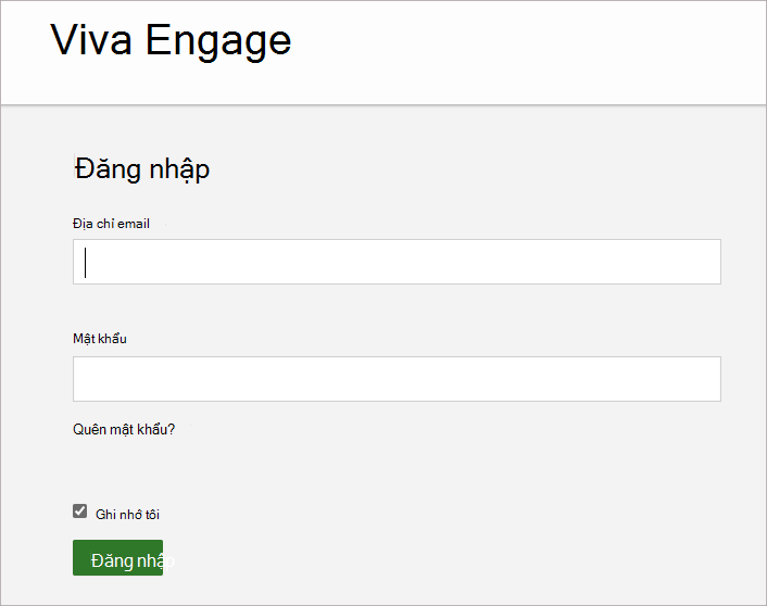 Ảnh chụp màn hình hiển thị màn hình nơi bạn nhập địa chỉ email và mật khẩu được liên kết với tài khoản Viva Engage bạn.