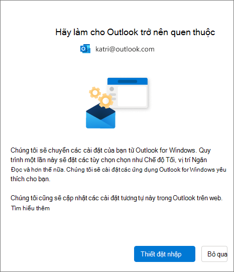 Nhập cài đặt vào thiết đặt Outlook cho Windows