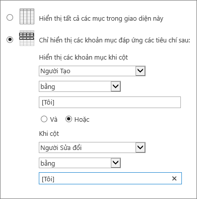 Các bộ lọc sử dụng [Tôi]