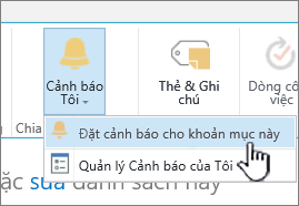 SharePoint 2016 Đặt cảnh báo trên một mục với mục được chọn