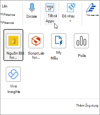 Menu hộp thả xuống Tất cả Ứng dụng trong Outlook for Windows.