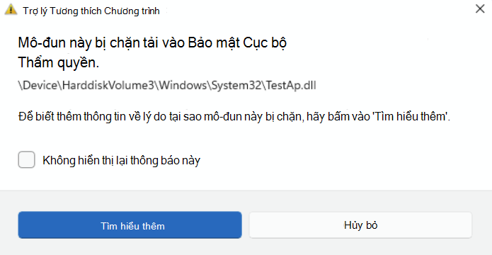 Cảnh báo khởi chạy khi bảo vệ LSA chặn tải một tập tin.