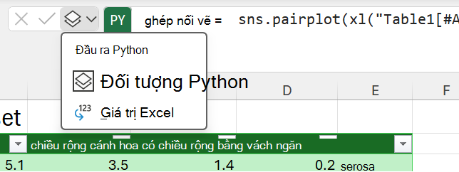 Sử dụng menu đầu ra Python bên cạnh Thanh Công thức để thay đổi loại đầu ra.