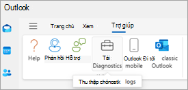 Ảnh chụp màn hình Nhận Chẩn đoán trong dải băng Outlook