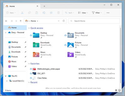 Nơi để tìm vị trí cố định của các thư mục đã biết trong Windows 11 File Explorer.