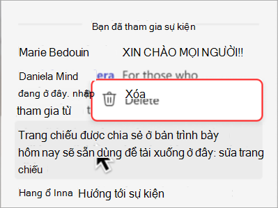 Ảnh chụp màn hình hiển thị cách xóa tin nhắn từ cuộc trò chuyện trong tòa thị chính.