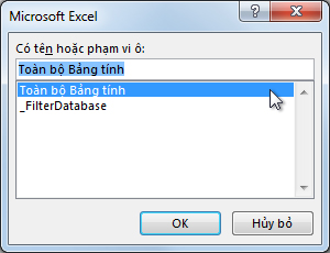 Hộp thoại Microsoft Excel trong Word