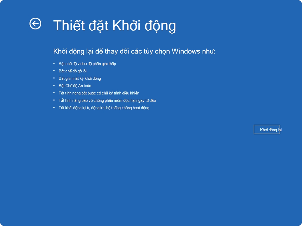 Ảnh chụp màn hình Windows RE - cài đặt khởi động.