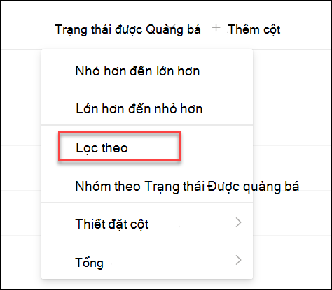 ảnh chụp màn hình Lọc theo trạng thái được tăng cấp