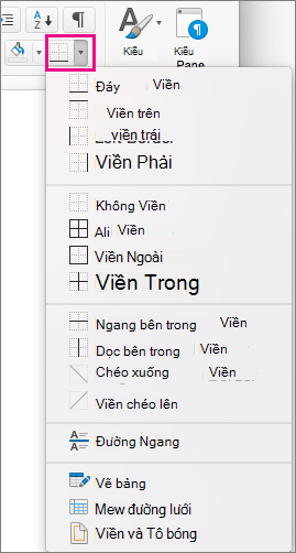 Trên tab Trang đầu, hãy bấm Viền để thêm hoặc thay đổi viền trên văn bản đã chọn.