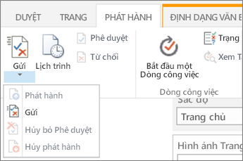 Gửi, phát hành các nút trên tab phát hành trong chế độ chỉnh sửa.