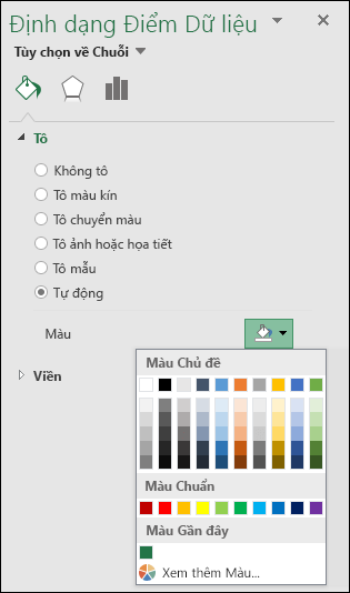 Excel Tùy chọn màu biểu đồ dạng bản đồ cho biểu đồ thể loại