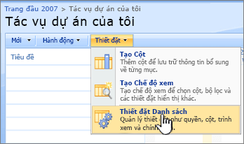 Từ nút thiết đặt, hãy bấm Thiết đặt danh sách