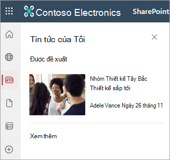 Ảnh chụp màn hình hiển thị phần Tin tức của Tôi trên trang site SharePoint.