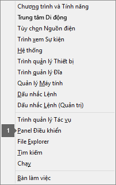 Danh sách các tùy chọn và lệnh nhìn thấy sau khi nhấn phím logo Windows + X