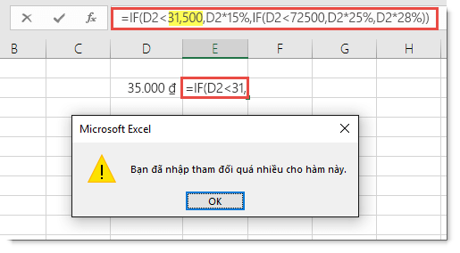 Thông báo của Excel khi bạn thêm dấu chấm phẩy vào một giá trị