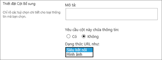 Lựa chọn cột Ảnh/Siêu kết nối