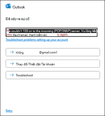 Đã xảy ra lỗi Gmail trong Outlook