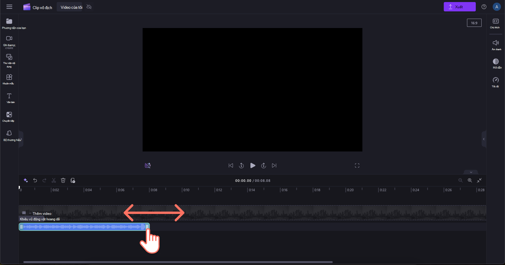Hình ảnh người dùng cắt xén clip âm thanh trong Clipchamp