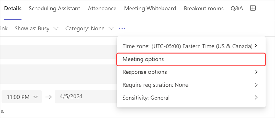 Cập nhật các phần cuộc họp của bạn trong Tùy chọn cuộc họp.