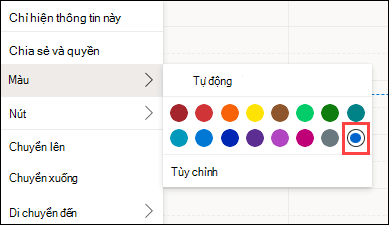 Lựa chọn màu lịch trong Outlook Web với tùy chỉnh