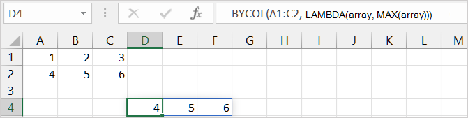 Ví dụ về hàm BYCOL đầu tiên