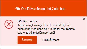 Ảnh chụp màn hình thông báo đổi tên trong ứng dụng đồng bộ OneDrive trên máy tính