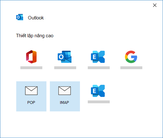 Chọn loại tài khoản của bạn khi thiết lập thủ công tài khoản thư trong Outlook