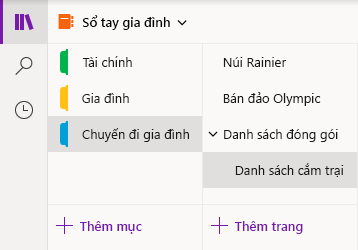 Giao diện dẫn hướng trong OneNote for Windows 10
