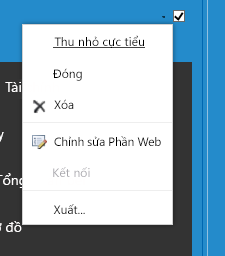 Menu phần web để chọn chỉnh sửa phần web