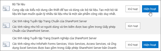 Mẫu các tính năng của Tuyển tập Site mà bạn có thể làm cho hiện hoạt cho SharePoint